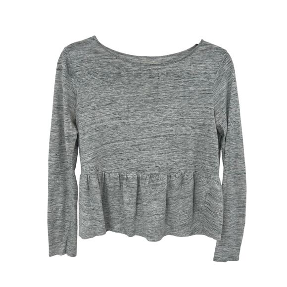 Madewell Tops - Madewell Heather Gray 100% Linen Long Sleeve Peplum Top Womens Size XS